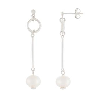 Splendid Pearls | Dangling Sterling Silver 7-7.5mm Freshwater Pearl Earrings商品图片,1.8折×额外8折, 额外八折