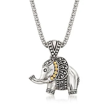 Ross-Simons Sterling Silver With 18kt Yellow Gold Bali-Style Elephant Pendant Necklace