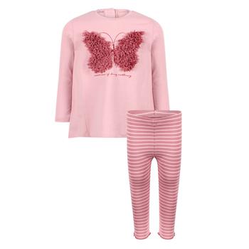推荐Butterfly long sleeved t shirt and striped leggings set in pink商品