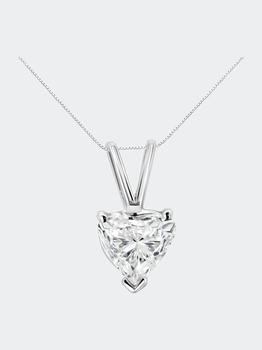 商品14K White Gold 1/2 Cttw 3-Prong Set Heart Shaped Solitaire Lab Grown Diamond 18" Pendant Necklace White (Grey)图片
