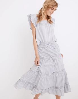 Madewell, Madewell | Striped Flutter-Sleeve Cross-Back Top商品图片 7折×额外5折, 额外五折