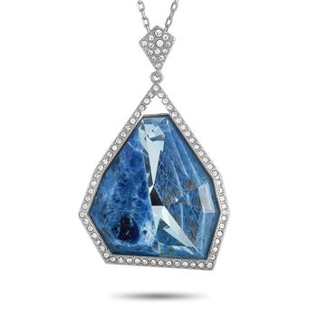 商品Rhodium-Plated Stainless Steel Blue and Clear Crystals Pendant Necklace图片