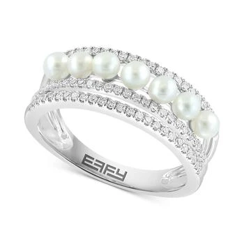 Effy | EFFY® Freshwater Pearl (3mm) & Diamond (1/3 ct. t.w.) Multirow Ring in 14k White Gold,商家Macy's,价��格¥7547