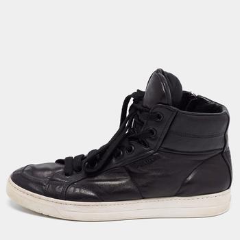 商品[二手商品] Prada | Prada Sport Black Leather High Top Sneakers Size 39,商家The Luxury Closet,价格¥861图片