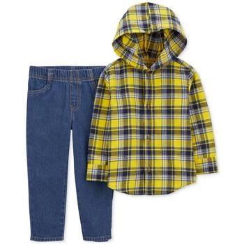 Carter's | Toddler Boys Cotton Plaid Button-Front Shirt and Twill Denim Pants, 2 Piece Set 额外7折, 额外七折