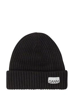 Ganni | Ganni Logo Patch Oversized Knitted Beanie 5.6折