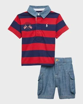 推荐Boy's Embroidered Rugby Shirt & Chambray Shorts Set, Size 3M-24M商品