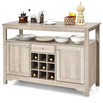 QuikFurn | Grey Wood Sideboard Buffet Server Cabinet with Wine Rack and Storage Shelf,商家Premium Outlets,价格¥2319
