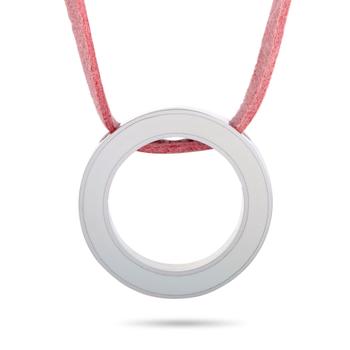 商品Movado | Movado Breast Cancer Awareness Sterling Silver and Enamel Circle Pink Leather Cord Necklace,商家Premium Outlets,价格¥358图片
