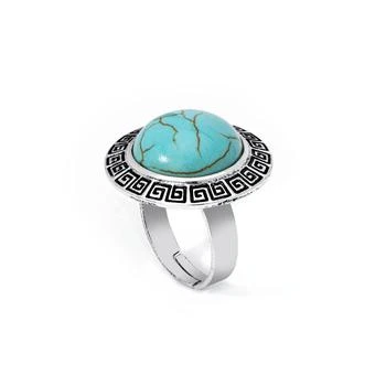 Macy's | Simulated Turquoise in Silver Plated Round Greek Key Adjustable Ring,商家Macy's,价格¥130
