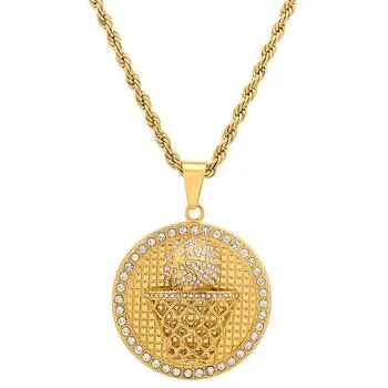 STEELTIME | Men's 18k Gold-Plated Stainless Steel Simulated Diamond Basketball 24" Pendant Necklace,商家Macy's,价格¥629