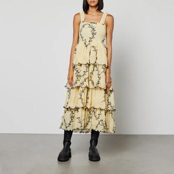 推荐Ganni Floral-Printed Smocked Crinkled Georgette Tiered Midi Dress商品