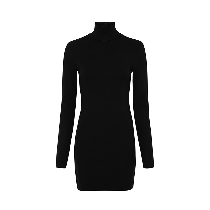 推荐AMI PARIS 女士黑色纤维高领拉链迷你修身连衣裙商品