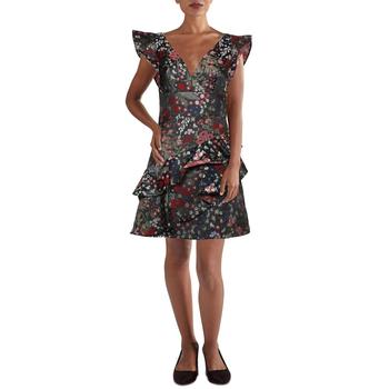 ML Monique Lhuillier衣服, Monique Lhuillier | ML Monique Lhuillier Womens   Ruffled V-Neck Cocktail and Party Dress商品图片 4.3折