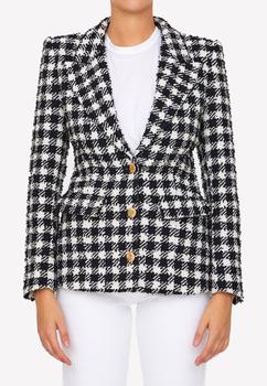 商品Alessandra Rich | Vichy Tweed Single-Breasted Peak-Lapeled Blazer in Wool Blend,商家Thahab,价格¥8420图片