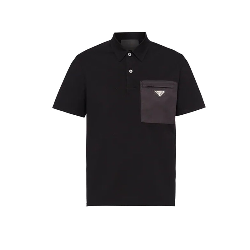 Prada | 【预售3-7天】PRADA/普拉达 22年春夏 男士黑色棉质尼龙细节短袖Polo衫UJN703_1YED_F0806_S_211商品图片,8折, 包邮包税