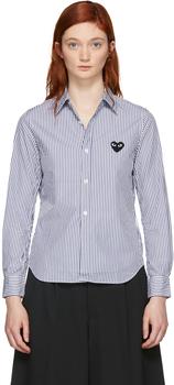 推荐Blue & White Striped Heart Patch Shirt商品