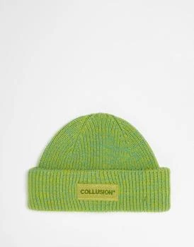 COLLUSION | COLLUSION Unisex space dye knit logo fisherman beanie in green 7.1折