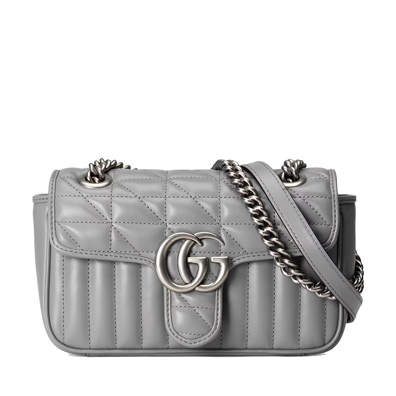 古驰链条包, Gucci | GUCCI/古驰 GG Marmont系列 女士迷你灰色绗缝皮革复古银饰双G翻盖斜挎单肩链条包446744UM8AN1711商品图片 8折×额外9.5折, 包邮包税, 额外九五折
