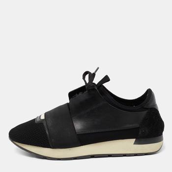 巴黎世家男鞋直邮, [二手商品] Balenciaga | Balenciaga Black Leather And Mesh Runner Sneakers Size 40商品图片 9.8折, 满1件减$100, 满减