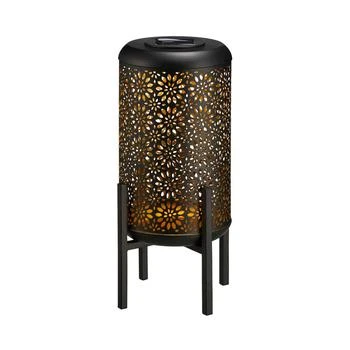 Glitzhome | 14.25" H Black and Gold-Tone Metal Cutout Flower Pattern Solar Powered LED Outdoor Lantern with Stand,商家Macy's,价格¥307