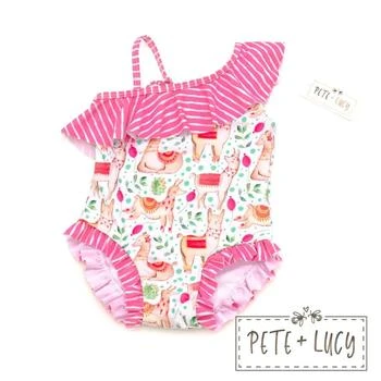 Pete + Lucy | Girls Sweet Llamas One Piece Swimsuit In White/pink,商家Premium Outlets,价格¥235