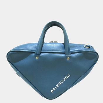 巴黎世家包双肩包, [二手商品] Balenciaga | Balenciaga Blue/White S Triangle Leather Duffle Bag商品图片 9.4折