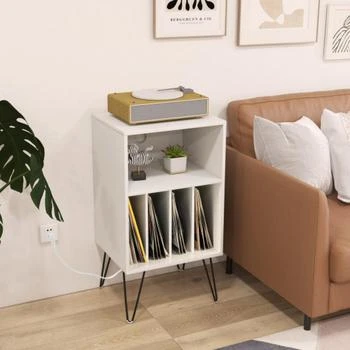 Hivvago | Record Player Stand with Charging Station for Living Room Bedroom-White,商家Premium Outlets,价格¥631