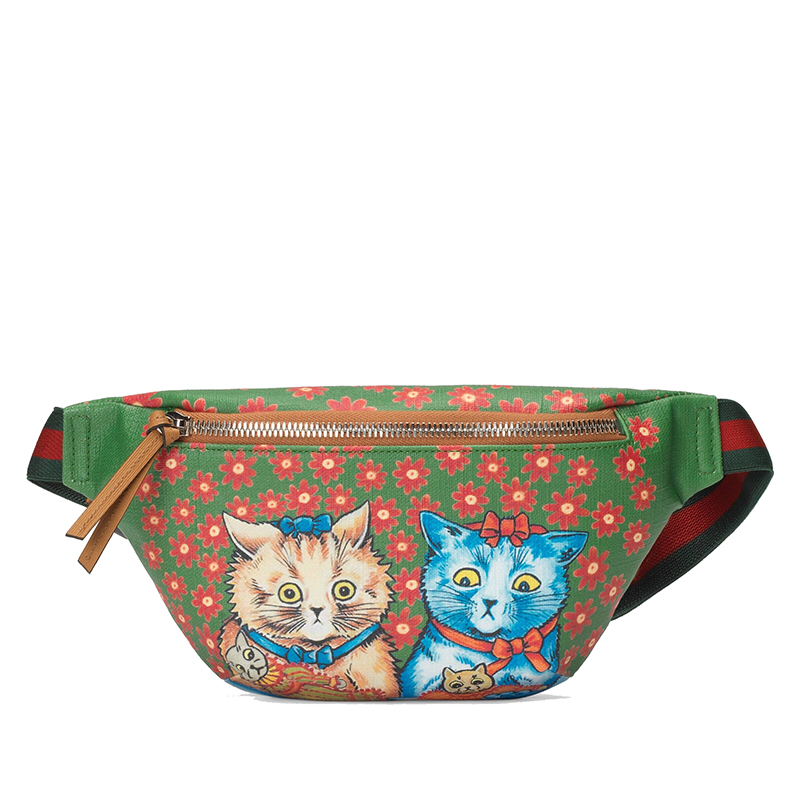 古驰腰包, Gucci | GUCCI/古驰 儿童款粉色绿色拼色帆布猫猫图案印花斜挎包腰包502095UR7AN3775商品图片 7.9折×额外9.5折, 包邮包税, 额外九五折