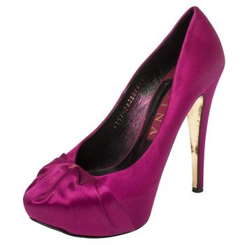 推荐Gina Purple Satin Clair Hoodie Platform Pumps Size 38.5商品