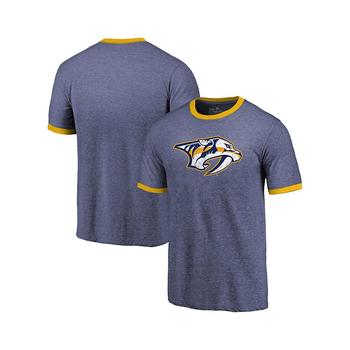 Majestic, Majestic | Men's Threads Heathered Navy Nashville Predators Ringer Contrast Tri-Blend T-shirt商品图片 