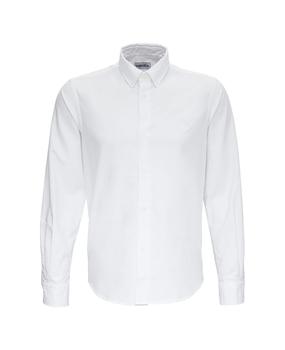 推荐White Cotton Piquet Shirt With Button Down Collar And Tiger Embroidery商品