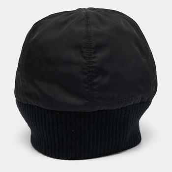 [二手商品] Prada | Prada Black Nylon Rib Knit Detail Beanie XL商品图片,