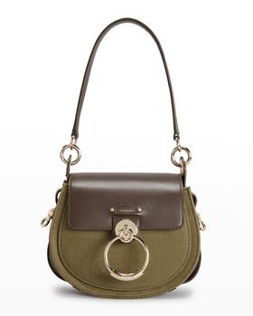 Chloé | Tess Ring Linen & Leather Saddle Crossbody Bag商品图片,