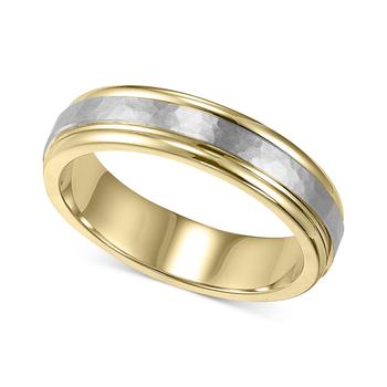 商品Macy's | Men's 14k Gold and 14k White Gold Ring, Two-Tone Hammered Wedding Band,商家Macy's,价格¥5976图片