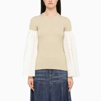 Chloé | CHLOE' 女士米色亚麻针织宽袖露脐上衣 C22UHT44-115-107,商家Beyond Chinalux,价格¥5502