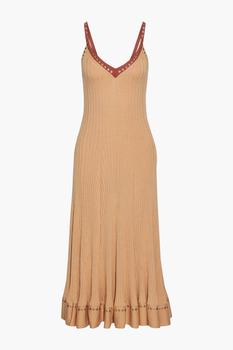 Chloé | Eyelet-embellished ribbed silk-blend midi dress商品图片,3折