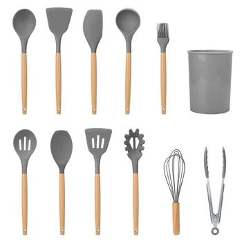 Fresh Fab Finds | 11-Piece Silicone Cooking Utensil Set with Heat-Resistant Wooden Handle Spatula, Turner, Ladle, Spaghetti Server, Tongs, Spoon, Egg Whisk, And More,商家Verishop,价格¥363