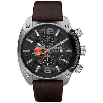 diesel手表价格, Diesel | Men's Chronograph Overflow Dark Brown Leather Strap Watch 49x54mm商品图片 6折