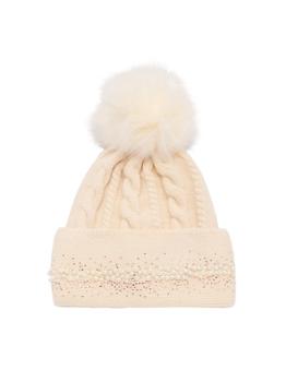 推荐Faux Fur Pom Knit Embellished Hat商品
