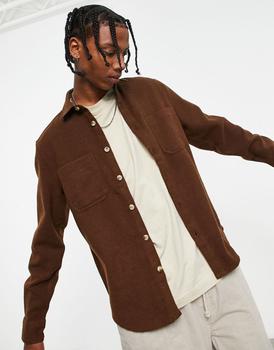 ASOS | ASOS DESIGN wool mix overshirt in mid brown商品图片,