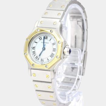 推荐Cartier White 18k Yellow Gold And Stainless Steel Santos Octagon Automatic Women's Wristwatch 24 mm商品