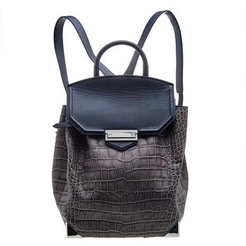 推荐Alexander Wang Grey Croc Embossed Leather Prisma Drawstring Backpack商品
