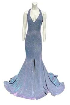 JESSICA ANGEL | Metallic Evening Gown In Blue Metallic Sparkle,商家Premium Outlets,价格¥1999