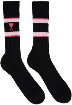 AMI | Black & Pink Ami De Cœur Socks商品图片,额外8.5折, 独家减免邮费, 额外八五折