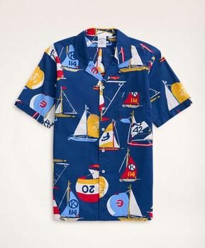 Brooks Brothers | Regent Regular-Fit Camp Collar Poplin Short-Sleeve Shirt Sailboat商品图片,3.9折