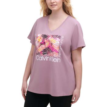 Calvin Klein | Calvin Klein Performance Womens Plus Graphic V Neck T-Shirt商品图片,4.6折, 独家减免邮费