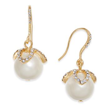 Charter Club | Gold-Tone Imitation Pearl & Pavé Drop Earrings, Created for Macy's商品图片,7.4折, 独家减免邮费