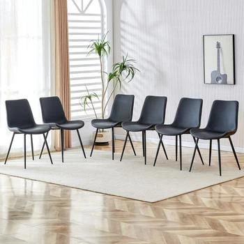 Streamdale Furniture | Streamdale Black Leatherback Dining Chairs with Curved Cushions (Set of 6),商家Premium Outlets,价格¥3015