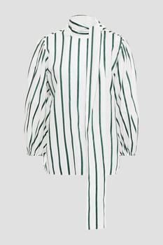 RED Valentino | Tie-neck metallic striped cotton-blend blouse商品图片,2.4折